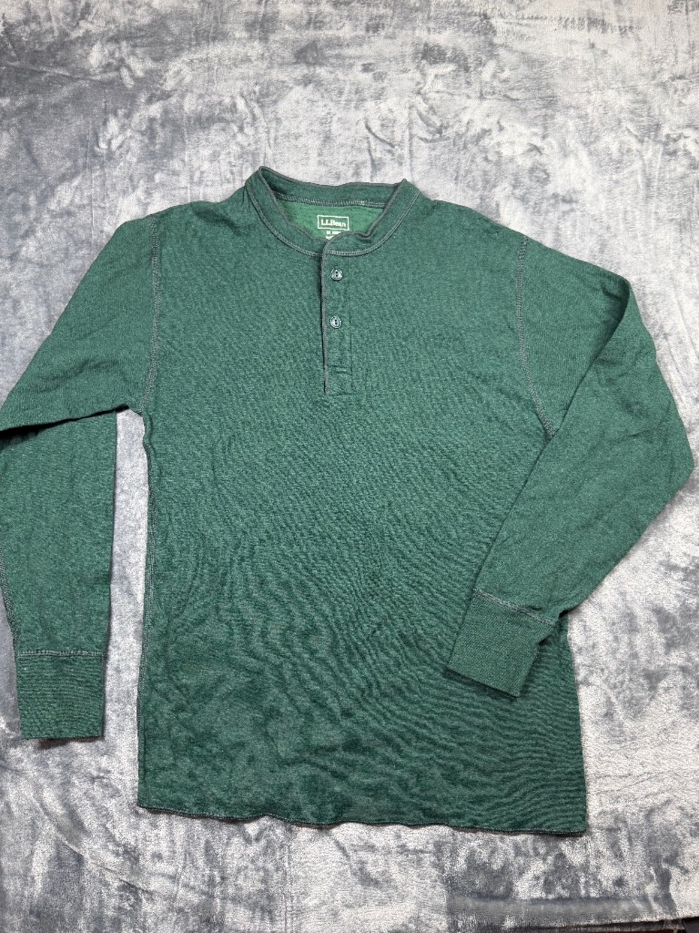 L.L.Bean River Driver Henley Men M Green Merino Wool 2 Layer Thermal Made Canada